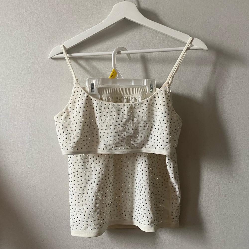 Honey Boutique Rhinestone White Set Skirt and Top